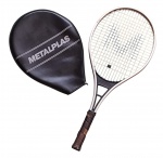 METALPLAS - Raquete em metal com cabo em madeira revestido com couro - 66x27 cm - acompanha case - necessitando refazer revestimento do couro.