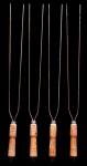 Conjunto com 4 espetos em aço cromado com cabo em madeira - 79x07 cm - com desgastes do uso e necessitando limpeza.