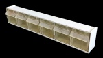 Organizador com 6 gavetas basculantes em plástico - 11x60x09 cm - com riscos do uso e necessitando limpeza.