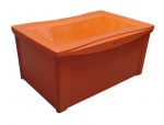 Caixa organizadora plástica - 30x63x42 cm - com riscos e desgastes do uso.