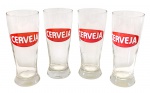 Conjunto com 4 copos em vidro - promocional Cerveja - 16x6,5 cm.