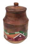 Pote com tampa em cerâmica vitrificada - 20x12 cm.