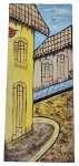 Decorativo em compensado de madeira pintado - 42x18 cm - com desgastes em uma das pontas na parte de trás.