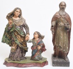 Magnífico e raro conjunto de imaginária sacra representando a Sagrada Parentela, composto por Sant&#