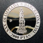 Moeda Espanha - 2000 Pesetas 1990 - Km-863 Proof FC - Prata (.925) - 27 g - 40 mm - Série: Jogos Olímpicos de Verão de 1992 em Barcelona - Castellers - Rei Juan Carlos I