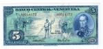 Cédula Venezuela - 5 Bolívares 1966 P-49 FE - Edição Comemorativa 400º Aniversário da Fundação de Caracas.