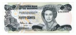 Cédula Bahamas - 50 Cents 1984 P-42a FE Rainha Elizabeth II.