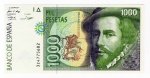 Cédula Estrangeira - Espanha - 1000 Pesetas 1992 P-163 FE - Hernán Cortés.