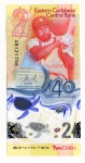 Cédula Estrangeira - Estados Orientais do Caribe - 2 Dólares 2023 - P-61 Polimero Fe - Comemorativa 40 anos do Banco Central das Caraíbas Orientais..