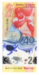 Cédula Estrangeira - Estados Orientais do Caribe - 2 Dólares 2023 - P-61 Polimero Fe - Comemorativa 40 anos do Banco Central das Caraíbas Orientais..