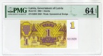 Certificação PMG - Letônia - 1 Rublis 1992 P-35 FE - (Latvijas Banka).
