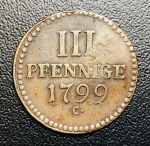 Moeda Eleitorado da Saxônia (Linha Albertina) (Estados Alemães) - 3 Pfennigs 1799 c - Km-1037 - Cobre - 8 g - 25 mm - Frederico Agosto III