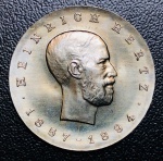 Moeda Alemanha - 5 Mark 1969 - Km-23 FC - Cobre-níquel - 12 g - 29 mm - Comemorativa 75º aniversário da morte de Heinrich Hertz.
