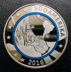 Rara Medalha Alemanha 2016 Prata (333/1000) - 14,66gr - 36mm - Anel De Polimero Azul - Edição Comemorativa Especial - Planeta Terra - Florestas Tropicais - America Do Sul  ( Com Certificado ).