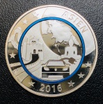 Rara Medalha Alemanha 2016 Prata (333/1000) - 14,66gr - 36mm - Anel De Polimero Azul - Edição Comemorativa Especial - Planeta Terra - Desenvolvimento Economico - Asia ( Com Certificado ).
