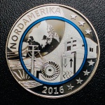 Rara Medalha Alemanha 2016 Prata (333/1000) - 14,66gr - 36mm - Anel De Polimero Azul - Edição Comemorativa Especial - Planeta Terra - Expansão Das Energias - America Do Norte ( Com Certificado ).