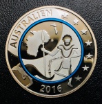 Rara Medalha Alemanha 2016 Prata (333/1000) - 14,66gr - 36mm - Anel De Polimero Azul - Edição Comemorativa Especial - Planeta Terra - Maior Pais Do Planeta - Australia ( Com Certificado ).