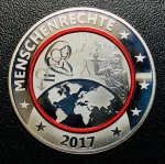 Rara Medalha Alemanha 2017 Prata (333/1000) - 14,66gr - 36mm - Anel De Polimero Vermelho - Edição Comemorativa Especial - Planeta Terra - Direitos Humanos ( Com Certificado ).