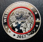 Rara Medalha Alemanha 2017 Prata (333/1000) - 14,66gr - 36mm - Anel De Polimero Vermelho - Edição Comemorativa Especial - Planeta Terra - Religioes Do Mundo ( Com Certificado ).