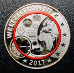 Rara Medalha Alemanha 2017 Prata (333/1000) - 14,66gr - 36mm - Anel De Polimero Vermelho - Edição Comemorativa Especial - Planeta Terra - Fuso Horarios Mundiais ( Com Certificado ).