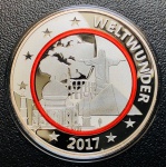 Rara Medalha Alemanha 2017 Prata (333/1000) - 14,66gr - 36mm - Anel De Polimero Vermelho - Edição Comemorativa Especial - Planeta Terra - Maravilhas Do Mundo  ( Com Certificado ).
