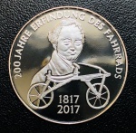 Medalha Alemanha 20 Euros 2017 Specimen - Prata(0,625) - 9,5gr - 32,5mm - Proof FC - Edição Comemorativa 200º Aniversário da `Draisine` de Karl Drais.