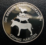 Medalha Alemanha 20 Euros 2017 Specimen - Prata(0,625) - 9,5gr - 32,5mm - Proof FC - Edição Comemorativa Músicos da cidade de Bremen - Série: 200 Anos de Contos de Fadas dos Irmãos Grimm