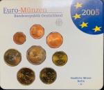 Blister com Set de Moedas Alemanha 2005 - 1, 2, 5, 10, 20, 50 Euro Cent - 1 e 2 Euros Letra A - ( Berlim ) - Km-214 - FC.