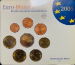 Blister com Set de Moedas Alemanha 2005 - 1, 2, 5, 10, 20, 50 Euro Cent - 1 e 2 Euros Letra J - ( Hamburgo ) - Km-214 - FC.