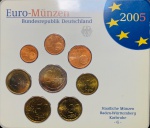 Blister com Set de Moedas Alemanha 2005 - 1, 2, 5, 10, 20, 50 Euro Cent - 1 e 2 Euros Letra G - ( Karlsruhe ) - Km-214 - FC.