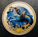 Moeda Austria - 3 Euros 2026 - Km-3401 FC - Cobre-níquel - 16,00 g - 34,00 mm - Comemorativa Série: Criaturas Míticas - Cavalo-marinho. - BU - ( A característica distintiva da moeda é um padrão que muda sob luz ultravioleta ).