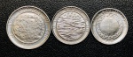 Lote com 3 Moedas San Marino 1977 Comemorativas - 1 Lira ( FAO ) , 2 Liras Série: Proteção da Natureza Mar - e 5 Liras A clara transparência dos céus  - Todas em Aluminio - FC