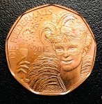 Moda Áustria  5 Euros 2015 - Cobre - 8,9 g - 28,5 mm FC - Km-3237 - Edição Comemorativa Ano Novo: O Bastão e a Bola da Opereta - Série: Monnaie du nouvel na.
