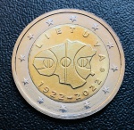 Moeda Lituânia - 2 Euros 2022 - Bimetálica - 8,5gr - 25,75mm FC - Km-274 - Edição Comemorativa 100 Anos de Basquete na Lituânia.