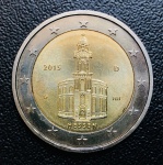 Moeda Alemanha - 2 Euros 2015 - Bimetálica - 8,5gr - 25,75mm FC - Km-336 - Edição Comemorativa Estado de Hesse Bundesländer - Série: Estados alemãe.