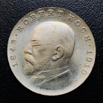 Moeda Alemanha 5 mark 1968 - Km-19 - Comemorativa 125º aniversário de nascimento de Robert Koch - 29mm niquel cobre. Fc