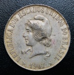 Moeda do Brasil - 2000 Reis 1907 - P-696 - prata .(.900) 20g 33mm - República - Excelente Conservação