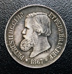 Moeda do Brasil - 500 Reis 1867 (C.L) - P-630 - Império D.Pedro II - prata (.835) 6,25g 25mm - 3º Tipo - Excelente Conservação