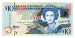 Cédula Estrangeira - Estados do Caribe Oriental - 10 Dolares 2012 P-52 FE - Rainha Elizabeth II.