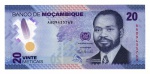 Cédula Estrangeira - Moçambique - 20 Meticais 2024 - Polimero Fe - Primeiro presidente, Samora Moisés Machel.
