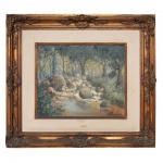 OSWALDO TEIXEIRA DA ROCHA - Paisagem com Riacho. Óleo s/ tela. Ass. e datado 942,  cid. 37 x 45 cm (MI). 70 x 77 cm (ME). Artista Plástico.