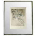 MARIA HELENA VIEIRA DA SILVA (Lisboa, Portugal 1908 - Paris, França 1992)  Composição com Pontos Azul. Litografia. 37 x 28 cm (MI). 58 x 49 cm (ME). Pintora, gravadora, desenhista, ilustradora e escultora. Nascida em Portugal, estuda na Escola de Belas Artes de Lisboa. Muda-se para Paris em 1928, onde estuda escultura. Passa a dedicar-se à pintura e gravura, estudando com Fernand Léger (1881-1955). https://enciclopedia.itaucultural.org.br/pessoas/3026-vieira-da-silva