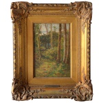 BENJAMIN PARLAGRECO (Caltanissetta, Sicília, Itália, 1856  Rio de Janeiro, Brasil, 1902)  Interior de Floresta. Óleo s/ madeira. Ass. e datado cid. Placa de identificação. 26 x 17 cm (MI). 44 x 35 cm (ME). Pintor e desenhista. Irmão mais velho do esteta Carlo Parlagreco e do pintor Salvador Parlagreco também atuantes no Brasil nos séculos XIX e XX. tem papel importante na representação do interior brasileiro no fim do século XIX. Chega ao Brasil já maduro, aos 39 anos, com predileção por temas regionais, em especial a pintura de paisagem e de cenas rurais. Na Itália, já demonstra preferência pelos temas cotidianos, seguindo os passos de um de seus professores, Filippo Palizzi, cujo interesse pela vida rural e simples é evidente. https://enciclopedia.itaucultural.org.br/pessoas/6621-benjamin-parlagreco