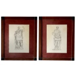 Imperadores Romanos - Par de desenhos. Circa 1900. 36 x 26 cm (MI). 56 x 46 cm (ME). Moldura em madeira escurecida.