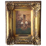 CARVALHO OLIVEIRA. Século XIX - O Primeiro Desgosto. Óleo s/ tela. Ass. no centro embaixo. Placa de identificação com Título e nome do artista. 20 x 14 cm (MI). 38 x 30 cm (ME). Belíssima moldura em madeira entalhada e dourada.