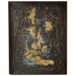 HUMBERTO CERQUEIRA (Brasil, Alagoas, Maceió, 1915) - Abstração Lírica  - A obra insere-se perfeitamente na corrente do Informalismo (também associado à Abstração Lírica ou ao Tachismo), que ganhou forte efervescência no cenário da arte brasileira no final dos anos 50. Destaca-se pela forte ênfase na matéria e no gesto, com acúmulo expressivo de tinta criando texturas rugosas sobre o fundo escuro, onde emergem tons terrosos, dourados e manchas em azul na base. Ass. e datado 1959, no verso. 113 x 64 cm. Uma das primeiras obras abstratas do artista na transição da década de 1950. Necessita de restauro e limpeza. Artista plástico brasileiro, listado na Enciclopédia Itaú Cultural. Nascido em 1915 em Maceió (Alagoas), ele é registrado principalmente por participação em exposições coletivas importantes:9ª Bienal de São Paulo (22/9/1967  8/1/1968) / 19º Salão Nacional de Arte Moderna (15/5/1970  14/6/1970) / 3º Salão Nacional de Artes Plásticas (3/11/1980  29/11/1980). As fontes bibliográficas citadas na enciclopédia incluem: 150 Anos de Pintura no Brasil: 1820-1970 (Rio de Janeiro: Colorama, 1989) / Dicionário Brasileiro de Artistas Plásticos (org. Carlos Cavalcanti e Walmir Ayala, Brasília: Instituto Nacional do Livro, 1973-1980) / Dicionário Crítico da Pintura no Brasil, de José Roberto Teixeira Leite (Rio de Janeiro: Artlivre, 1988).