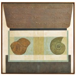 CLEBER GOUVÊA (1942-2000) - Caracóis, da série Cadernos Geológicos. Técnica Mista s/ madeira. 100 x 100 cm (MI). 104 x 104 cm (ME). Ass. e datado 1982, cid. Moldura em madeira lisa.