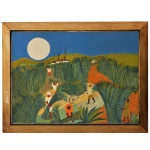 ADELSON DO PRADO - Colhedores de Cana de Açucar. Óleo s/ tela.  Ass. no verso. 73 x 100 cm (MI). 90 x 116 cm (ME). Apresenta carimbo de Salão de Arte Contemporânea. Moldura em madeira dourada.