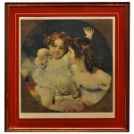 Reprodução gráfica emoldurada da famosa pintura "As Crianças Calmady" (The Calmady Children), originalmente criada pelo artista britânico Sir Thomas Lawrence em 1823. 56 x 52 cm (MI). 72 x 69 cm (ME). Espólio de Josephina Penteado da Fonseca, SP.