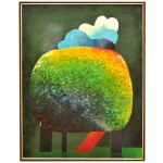 TARO KANEKO (São Paulo / Gália, 1953) - Composição com Formas Geométricas Arredondadas, Óleo s/ tela. Ass. e datado 76, cid. 92 x 72 cm (MI). 95 x 76 cm (ME). Pintor e arquiteto. Em 1978, forma-se em arquitetura na Faculdade de Arquitetura e Urbanismo da Universidade de São Paulo (FAU/USP), apresentando como trabalho final de graduação uma exposição individual denominada Cores nos Bairros Populares, constituída de pinturas, desenhos, colagens, fotografia